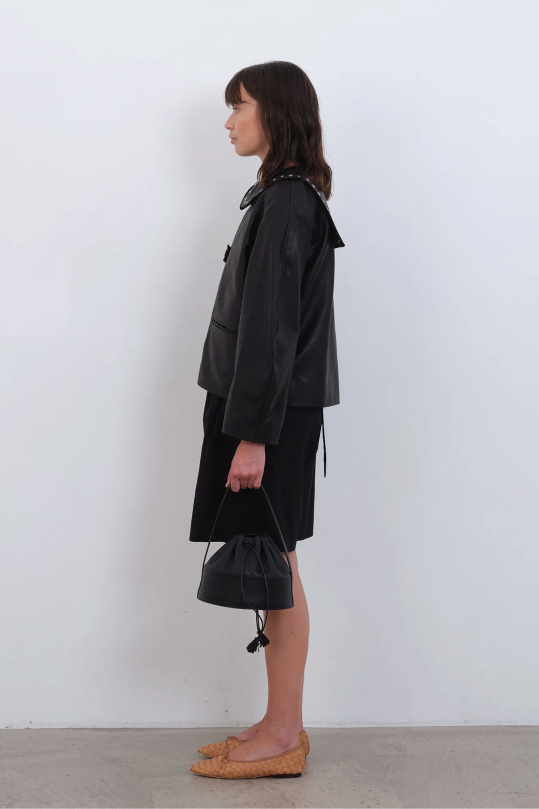 Leather Ellie Eyelet Jacket in Black