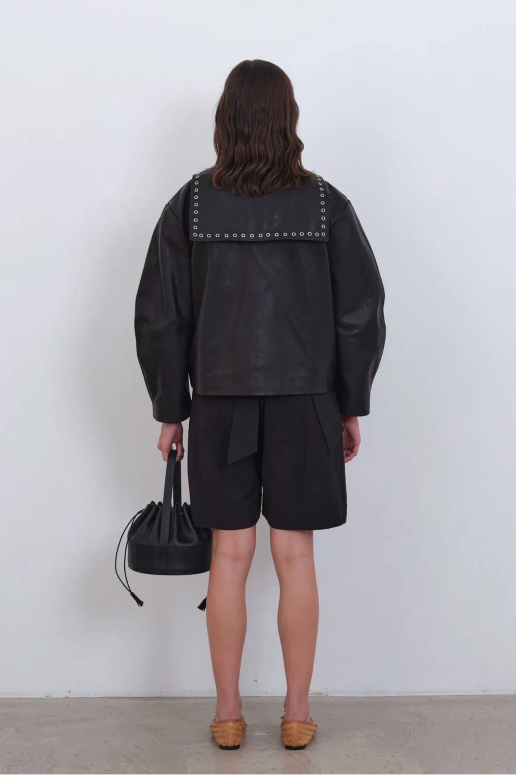 Leather Ellie Eyelet Jacket in Black