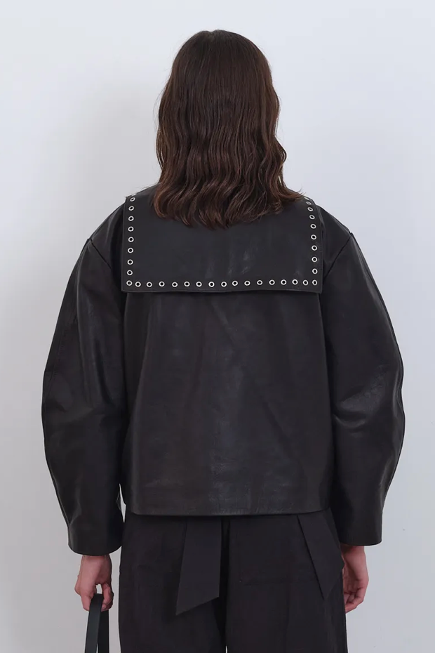 Leather Ellie Eyelet Jacket in Black