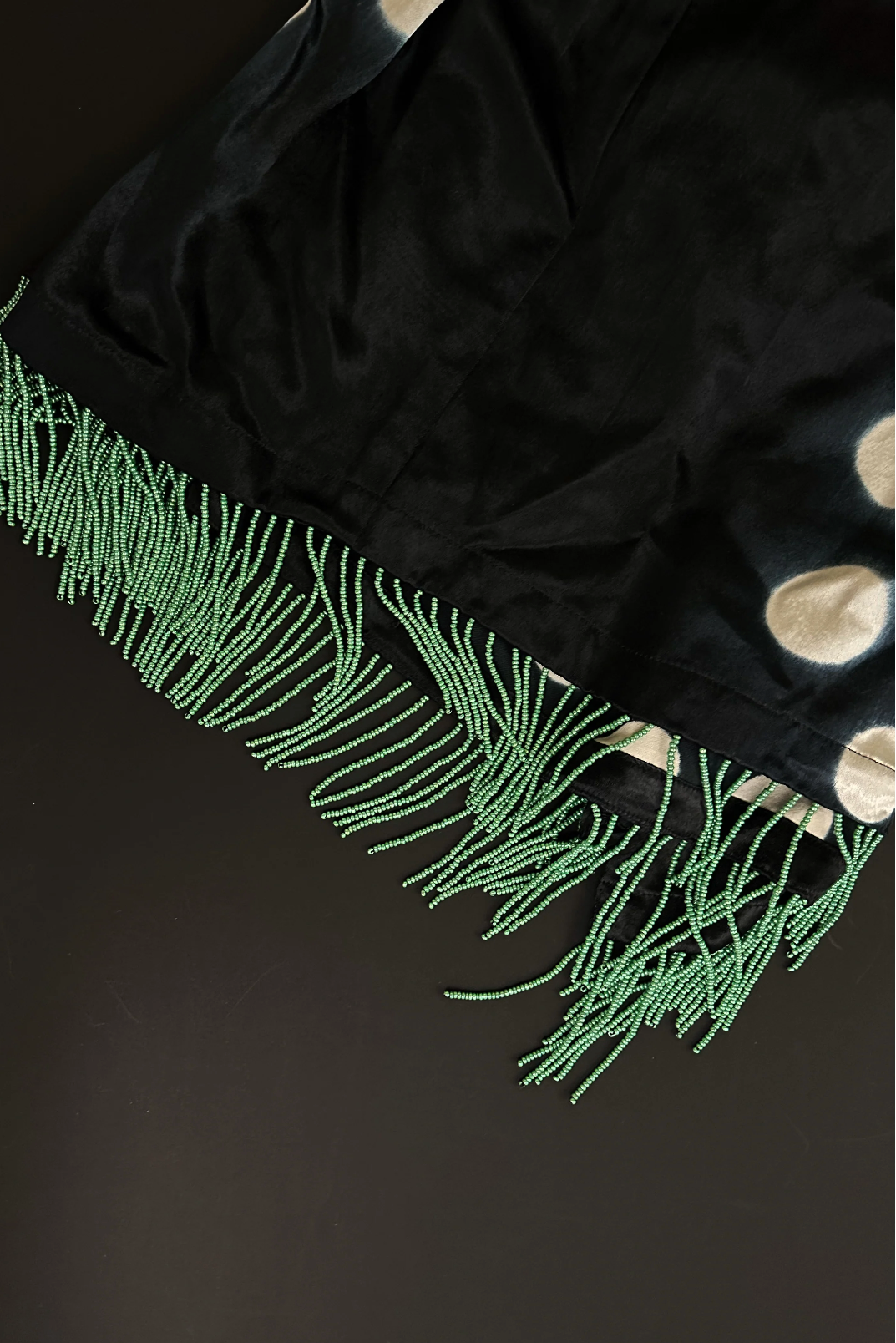 Moon Dye Wrap Dress in Black & White with Turquoise Beaded Fringe