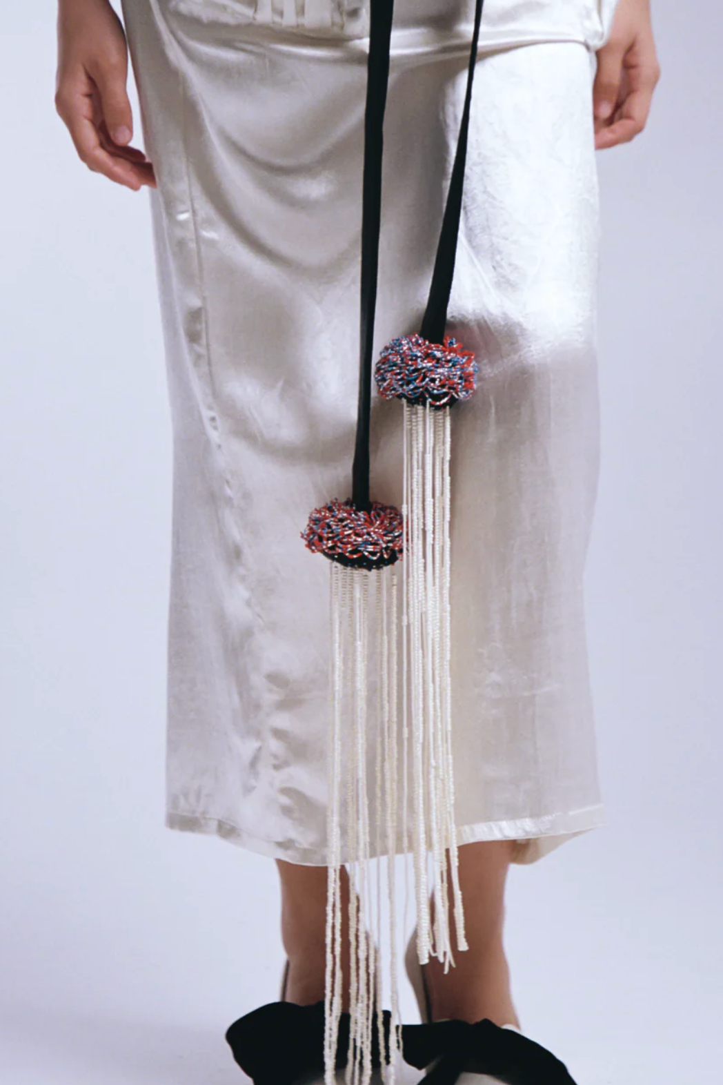 Silk Pillow Belt with Glass Bead Fringe