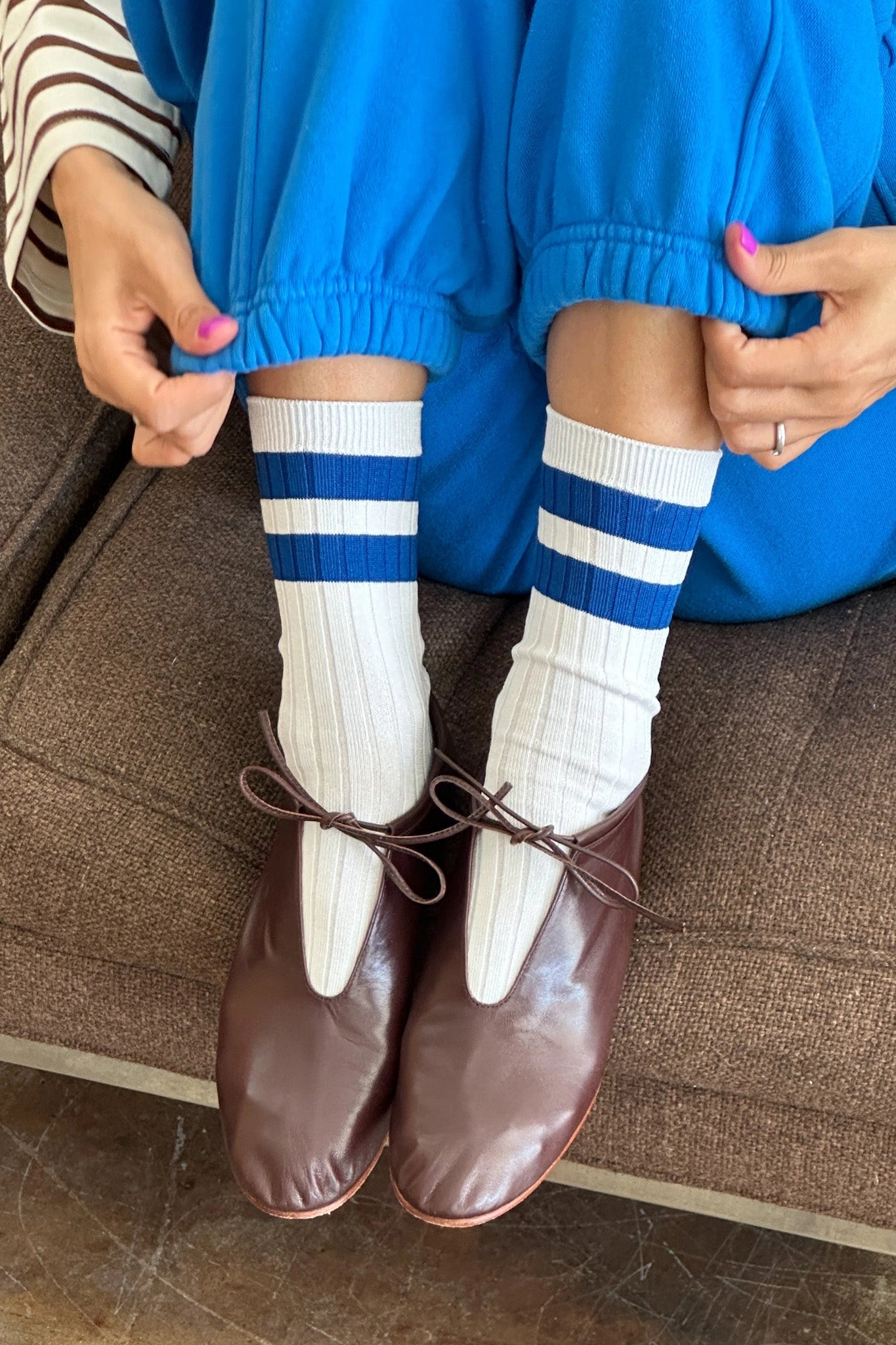 Her Varsity Socks in Periwinkle & White