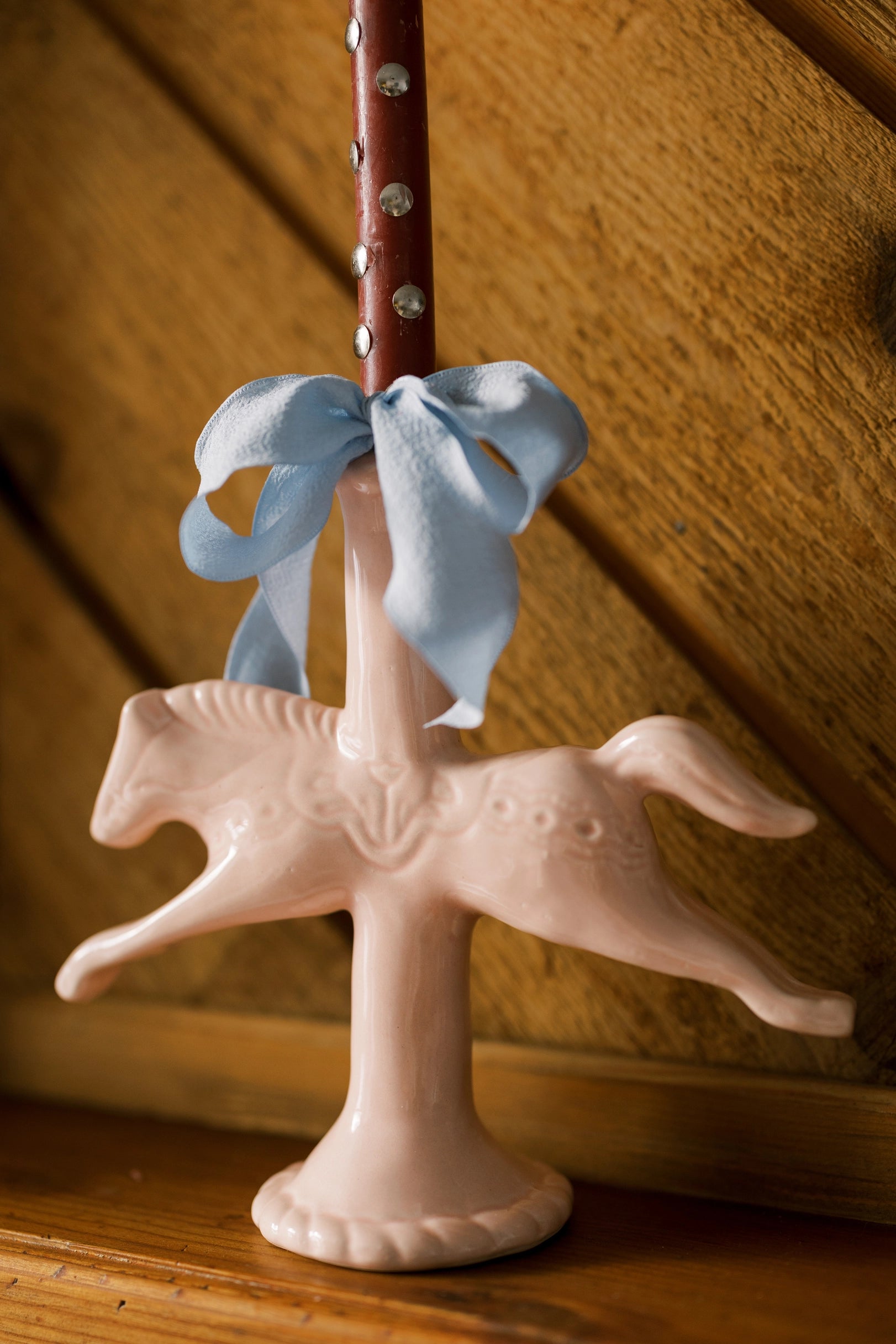 Dala Horse Candlestick Holder in Light Pink