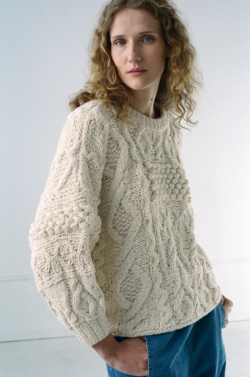 Patchwork Crewneck in Natural