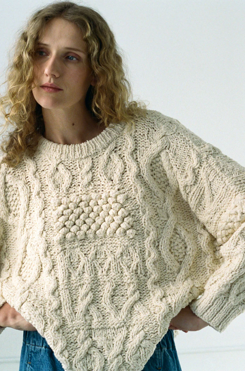 Patchwork Crewneck in Natural