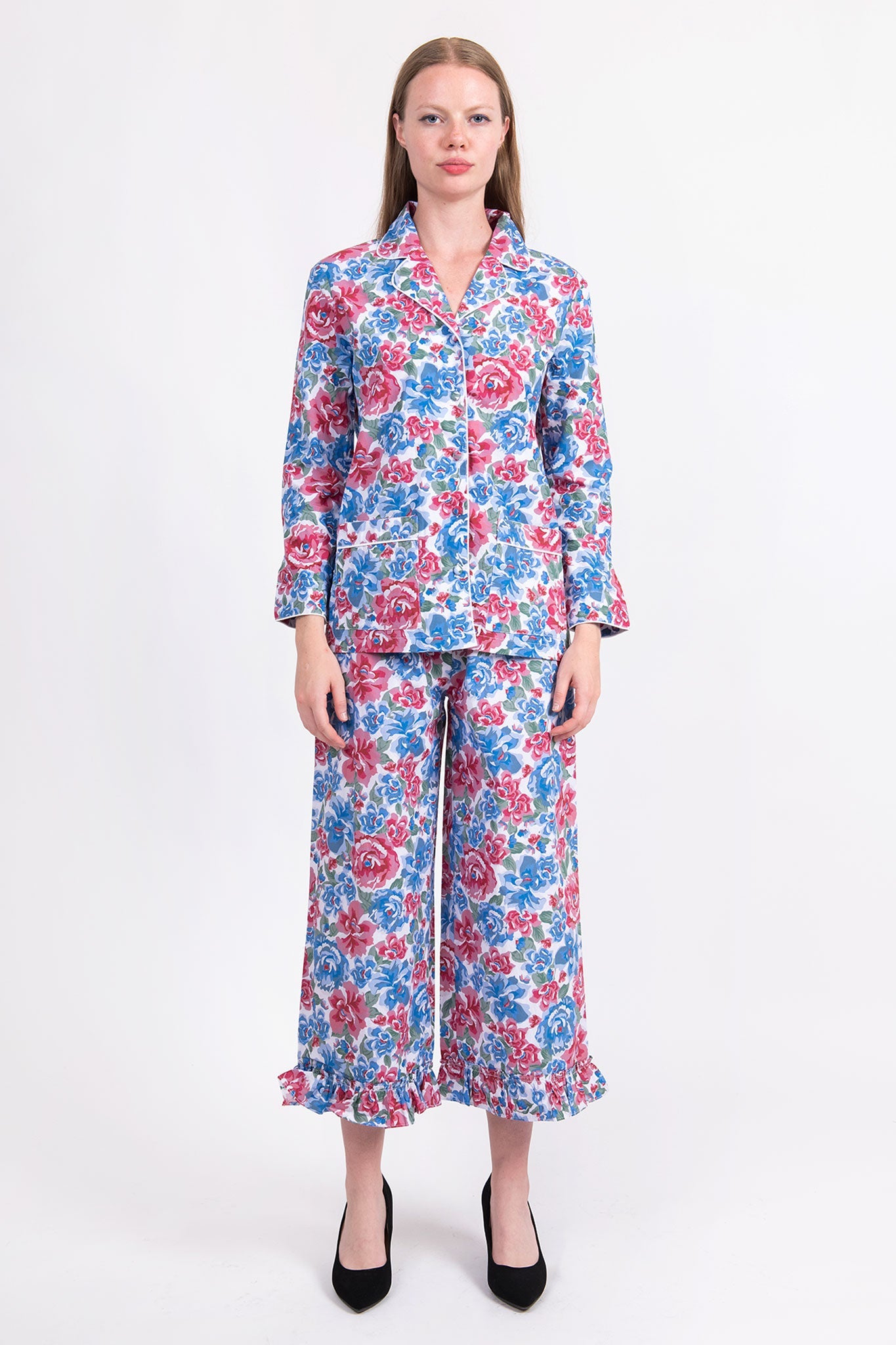 Pajama Set in Blue & Red Iris by Batsheva