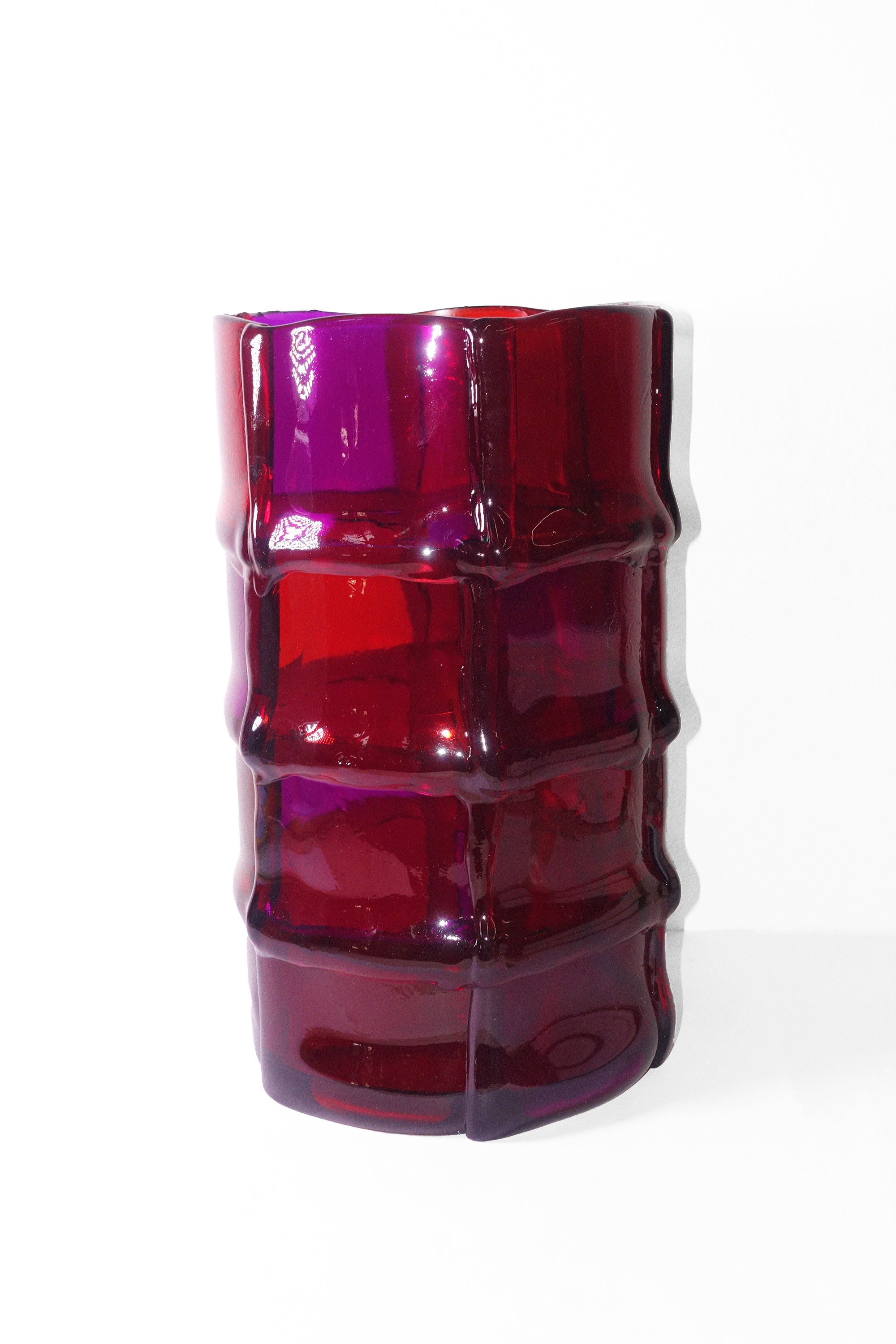 Bamboo Vase in Clear Ruby & Purple