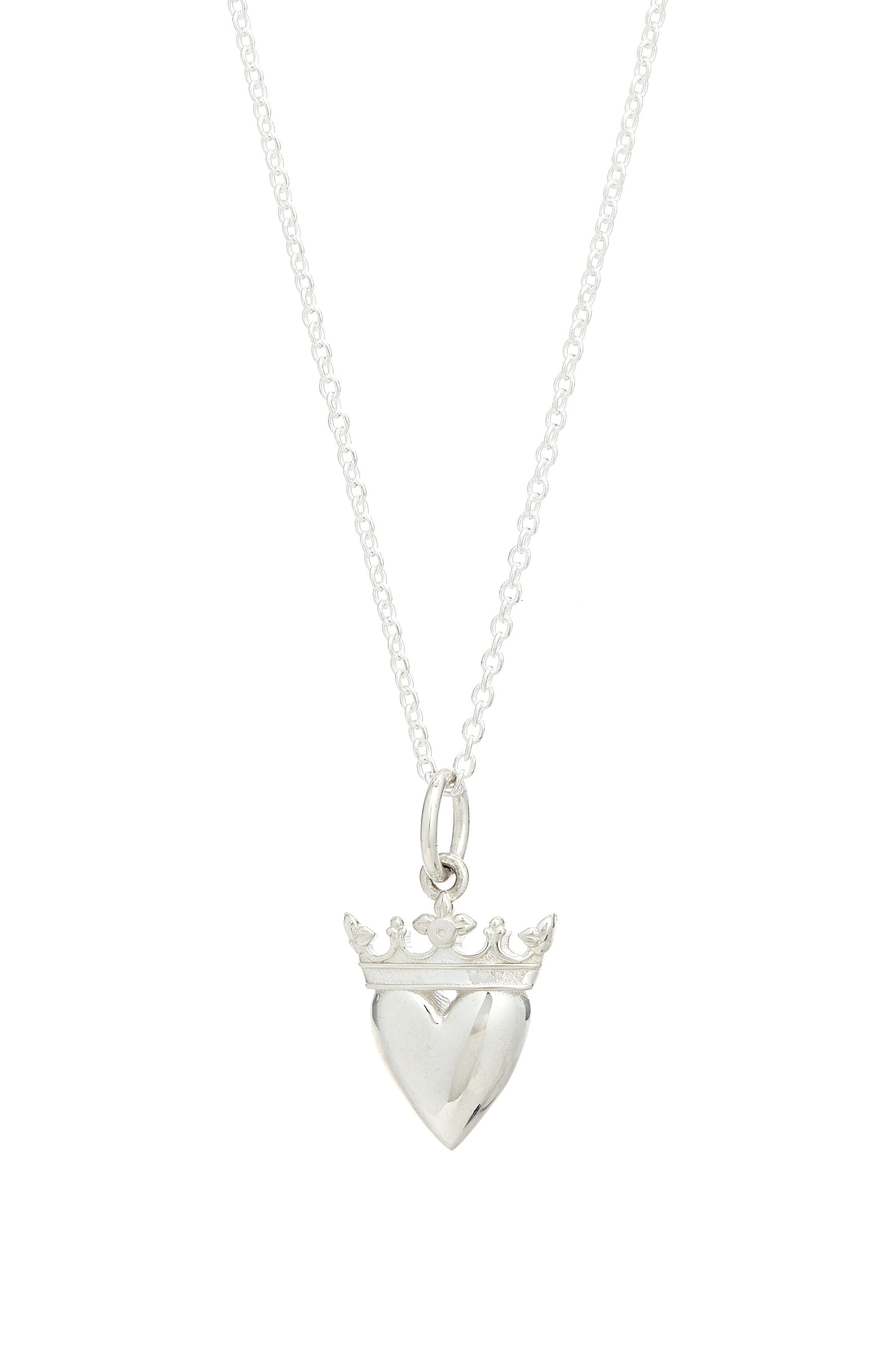 Crowned Heart Pendant Necklace in Sterling Silver