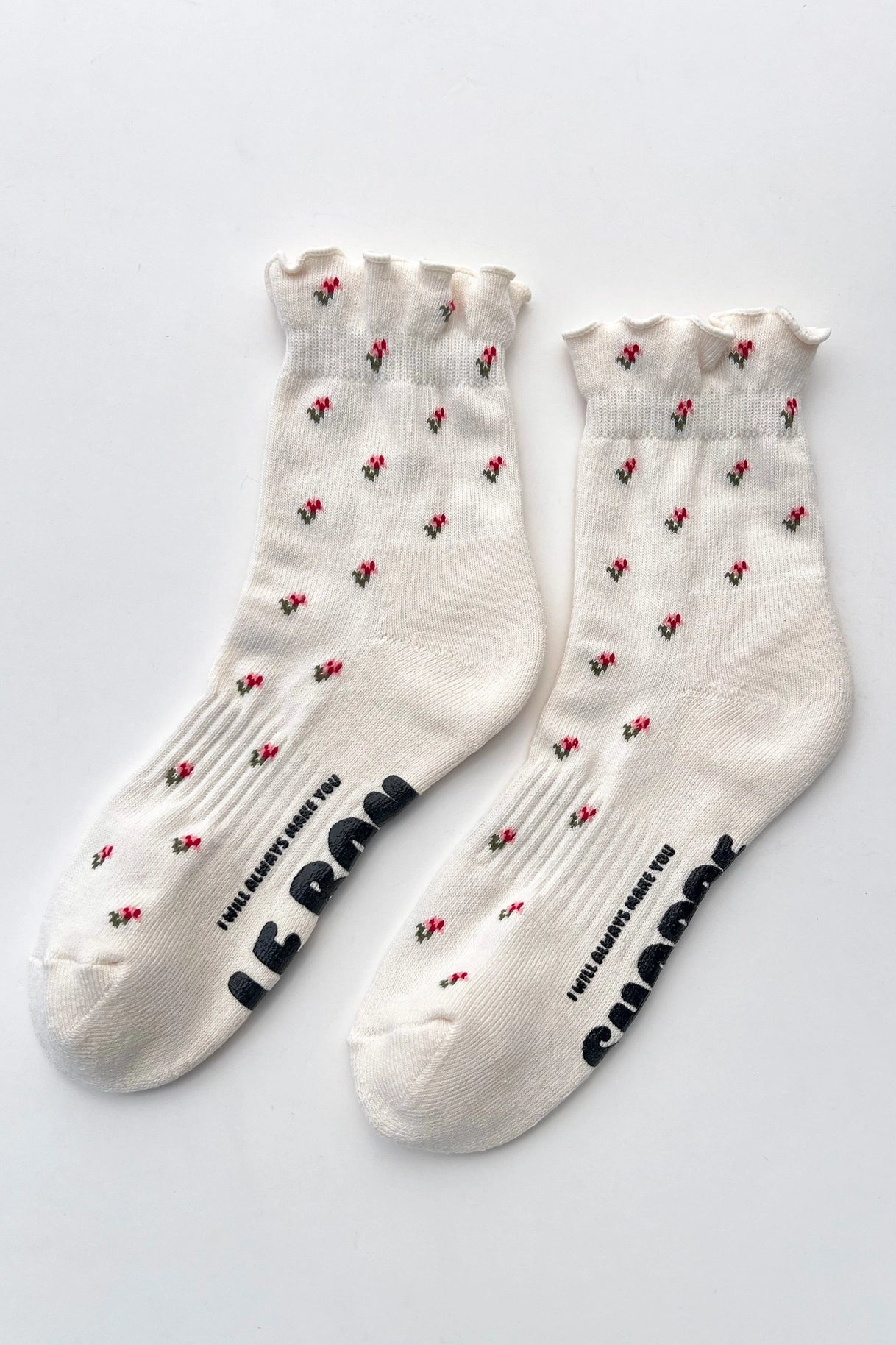 Ruffled Hugger Crew Socks in Cream Petal