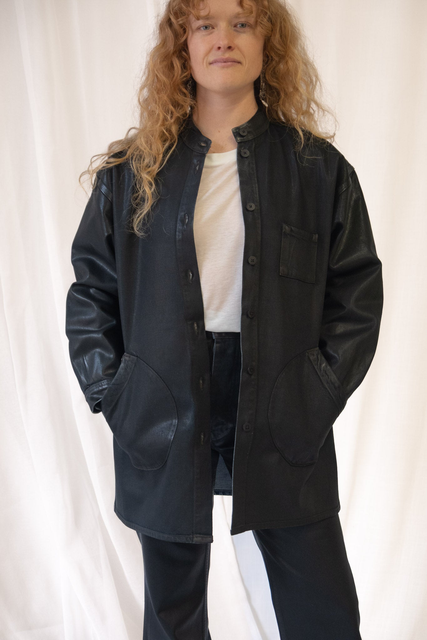 Band Collar Okuda Jacket in Black Lacquer