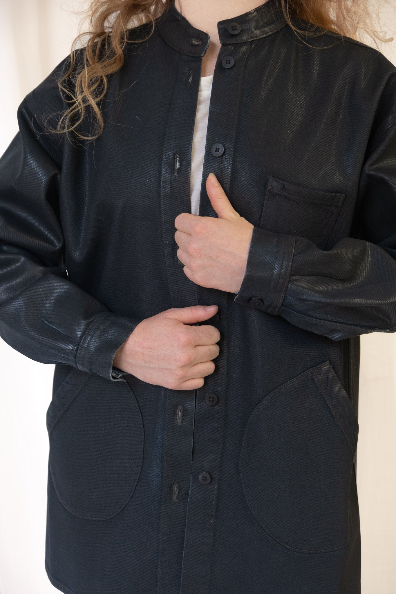 Band Collar Okuda Jacket in Black Lacquer