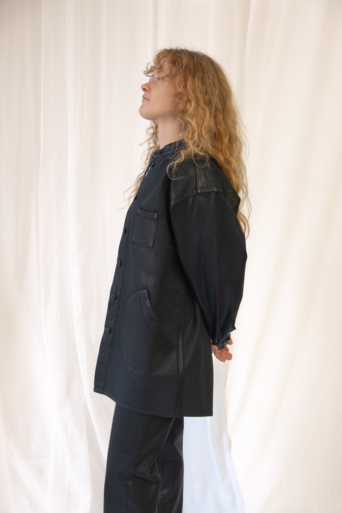 Band Collar Okuda Jacket in Black Lacquer