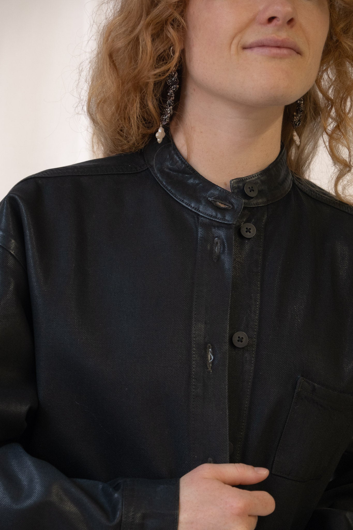 Band Collar Okuda Jacket in Black Lacquer