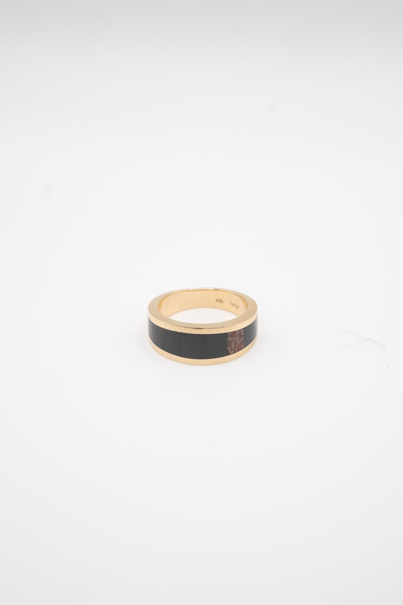 Komorebi Ring in 14k Gold, Black Jade & Red Dinosaur Bone