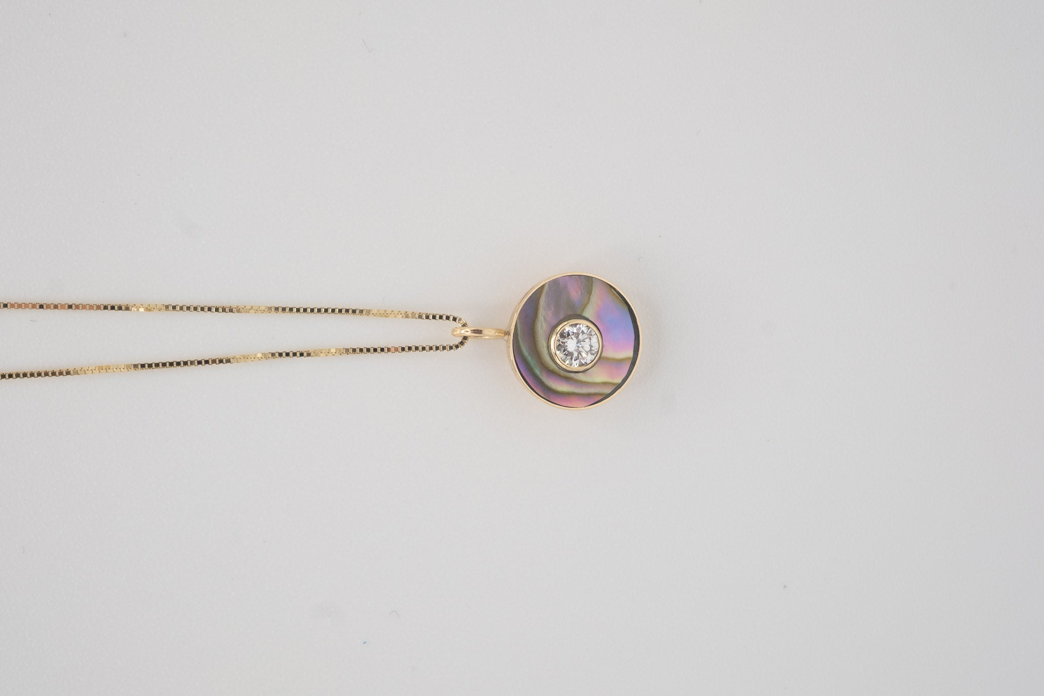 Cerclen Necklace in 14k, Abalone & Diamond