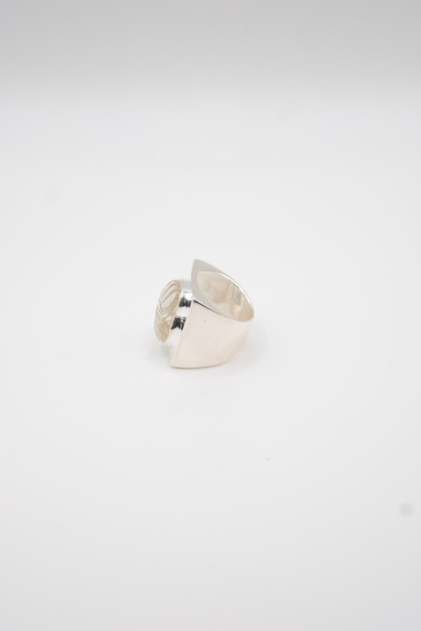 Carved Nautlius Shell Ring in Sterling Silver & Crystal