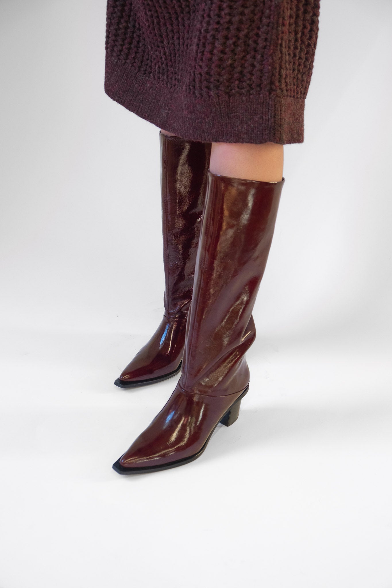 Rene Boot in Chestnut Crinkle Patent Leather