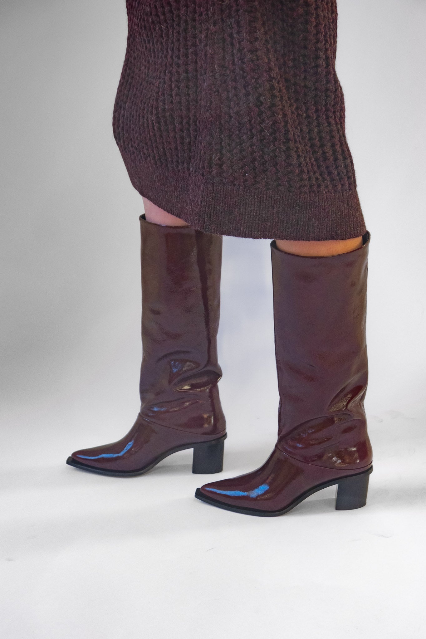 Rene Boot in Chestnut Crinkle Patent Leather