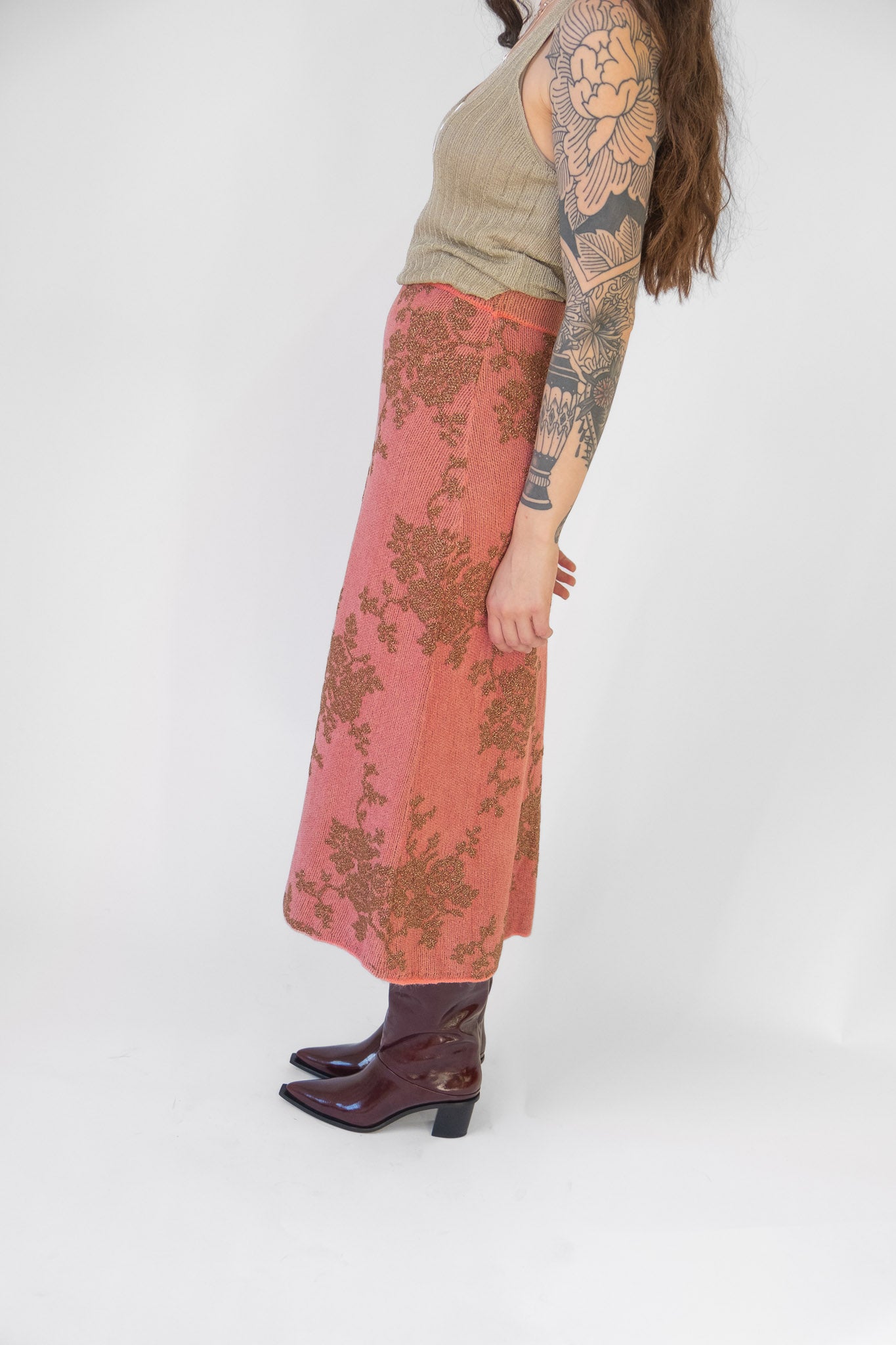 Broccada Skirt in Melon Bronze Chenille Jacquard
