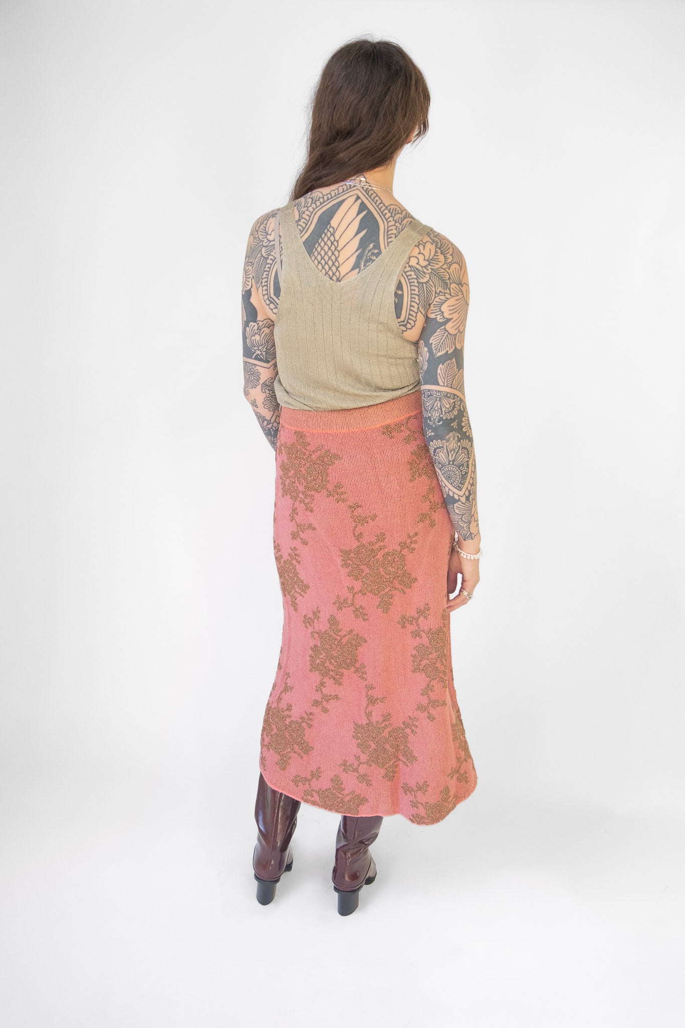 Broccada Skirt in Melon Bronze Chenille Jacquard