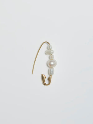 Mixed Pearl Safety Pin Earring in 14k Yellow Gold by Loren Stewart