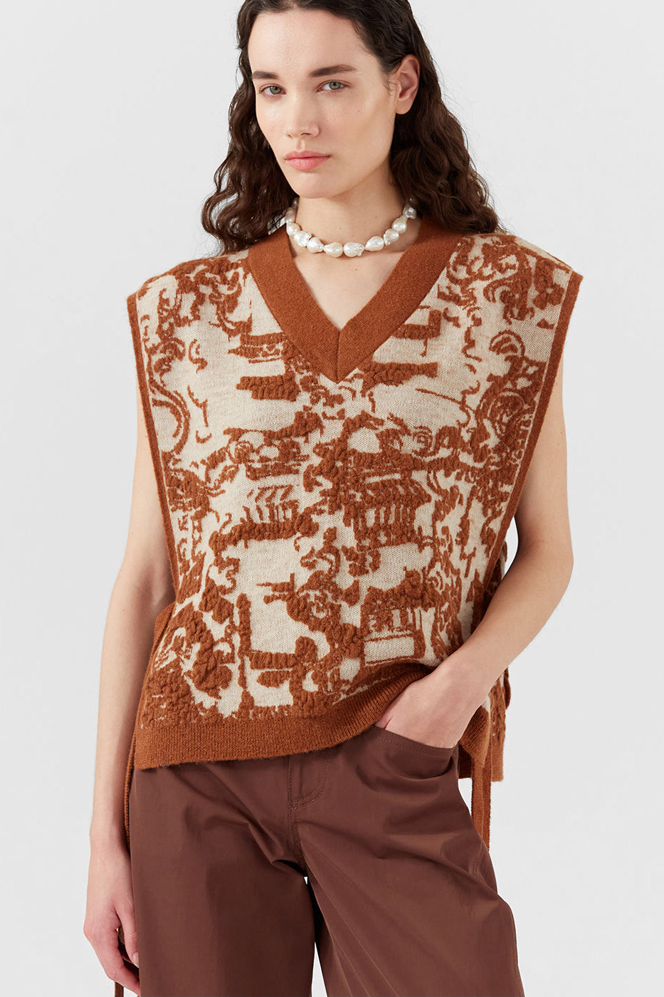 Citro Vest in Brown Jacquard Alpaca Blend by Rejina Pyo