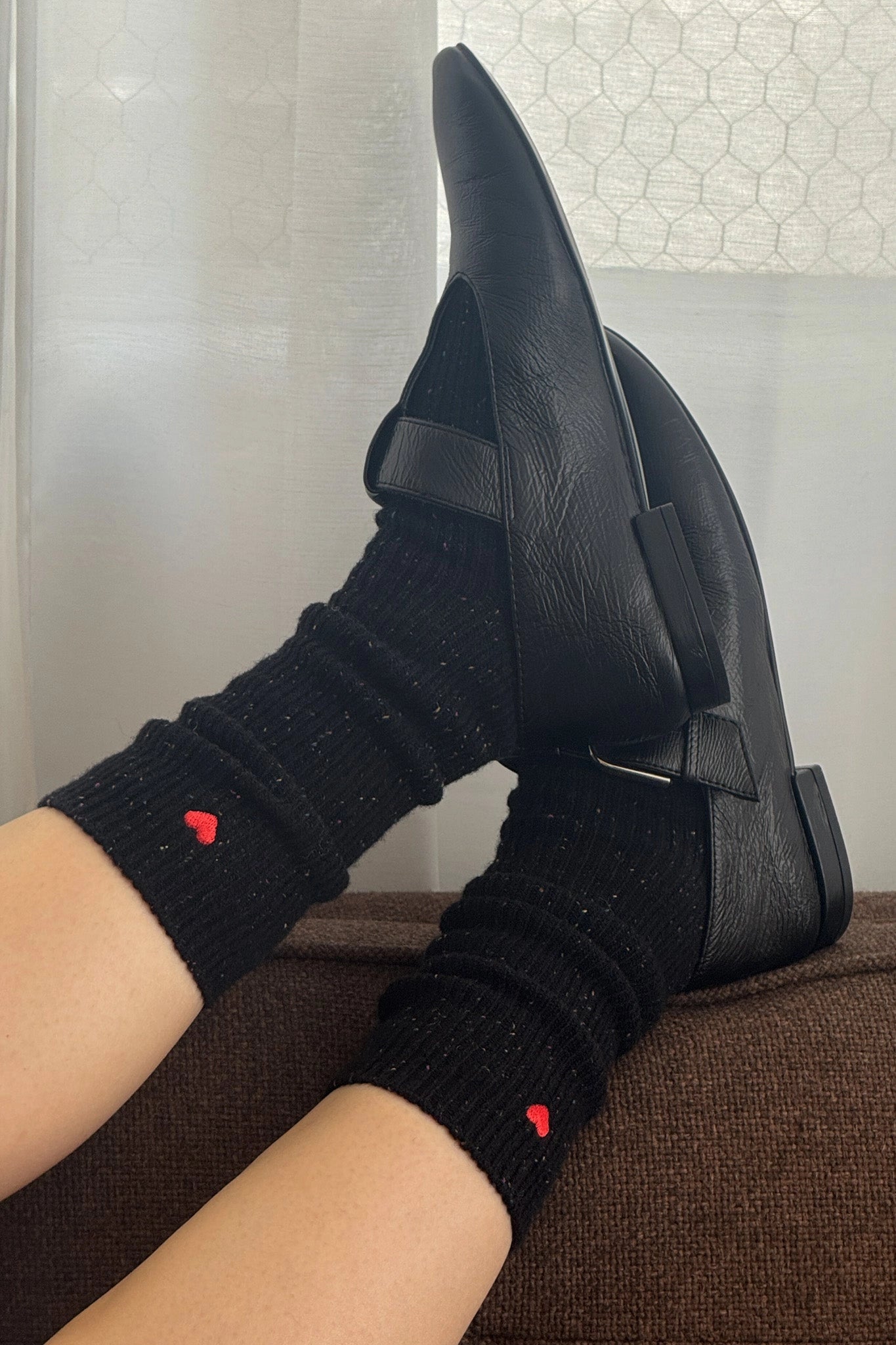 Embroidered Snow Socks in Black