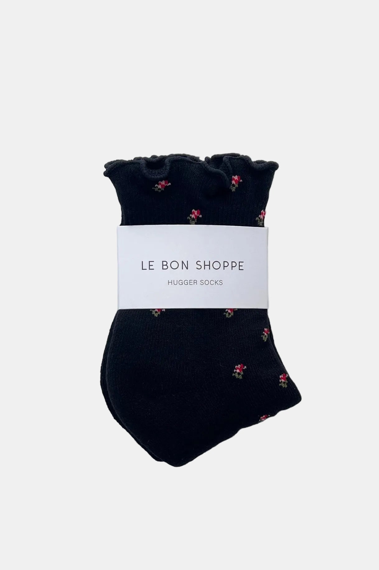 Ruffled Hugger Crew Socks in Black Petal