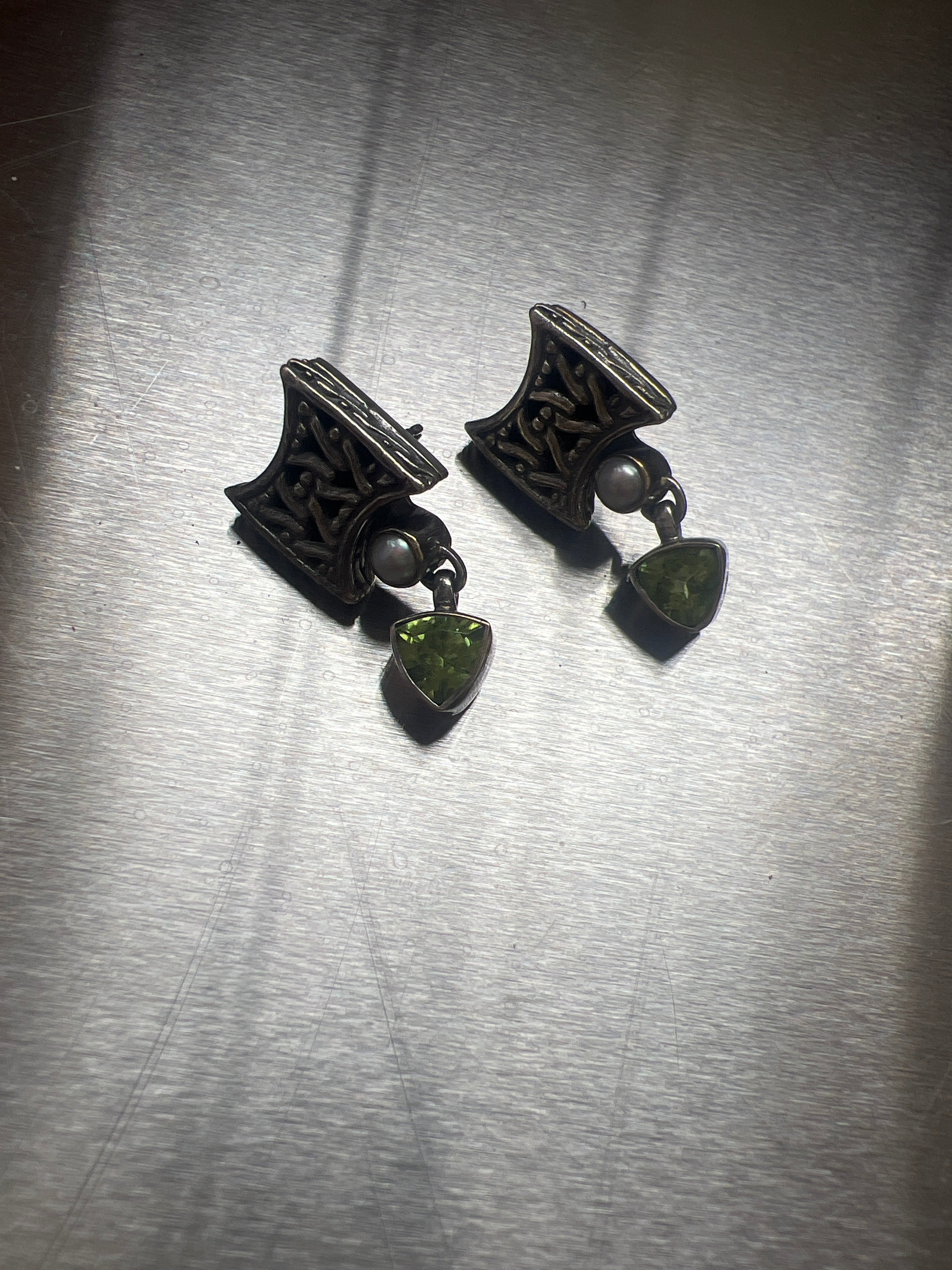 Vintage Sterling Peridot Pearl Earrings