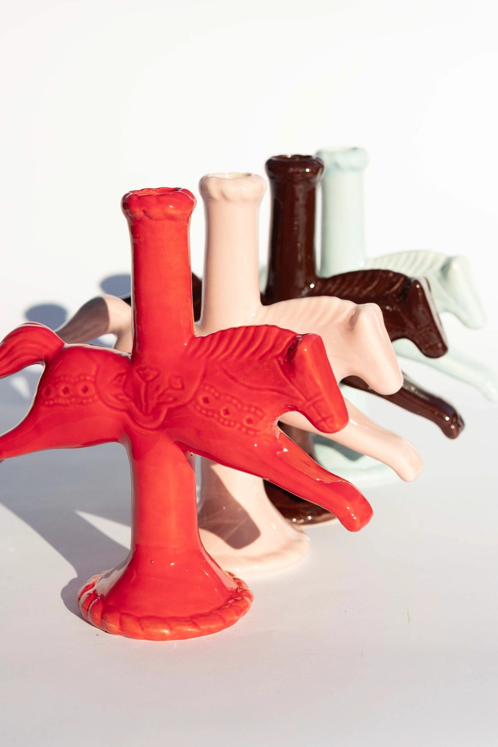 Dala Horse Candlestick Holder in Light Pink