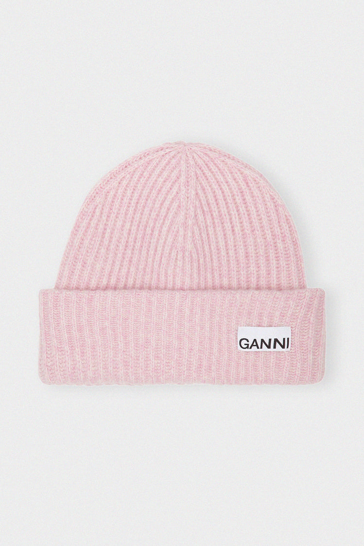 Fitted Wool Knit Beanie in Mauve Chalk