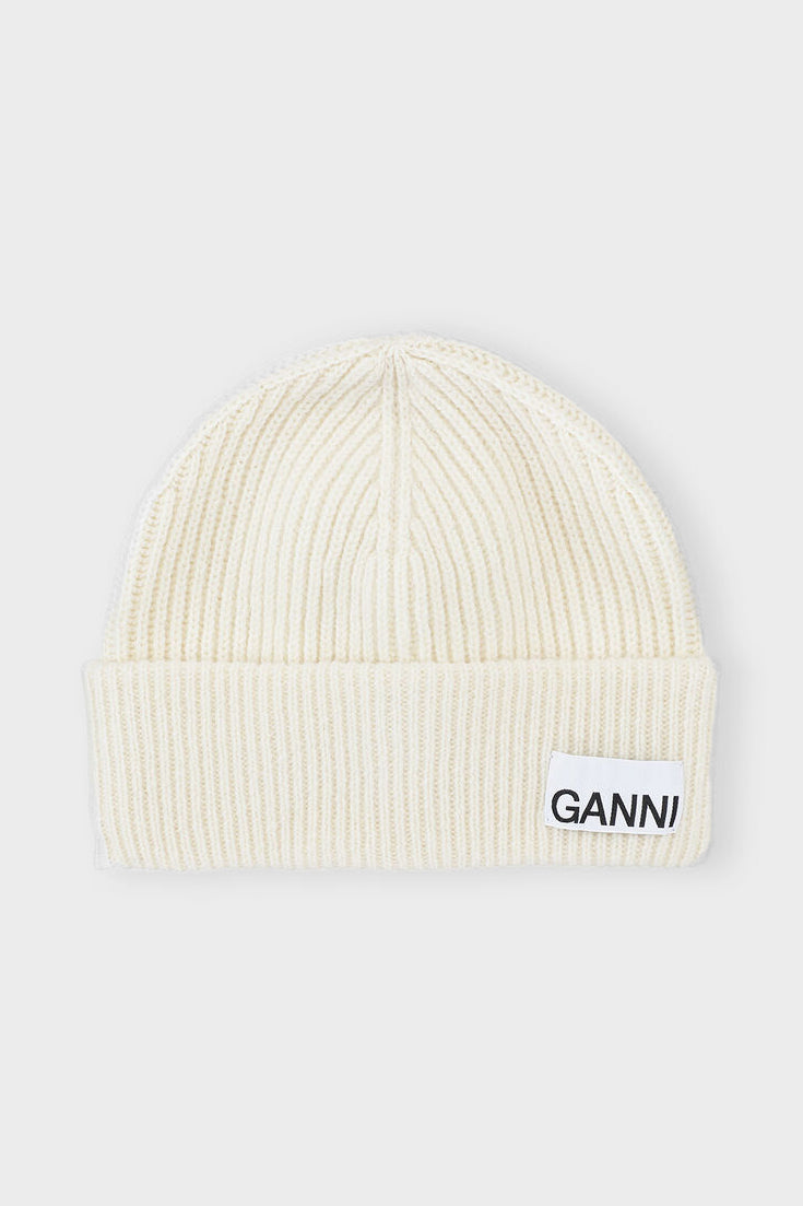 Fitted Wool Knit Beanie in Egret