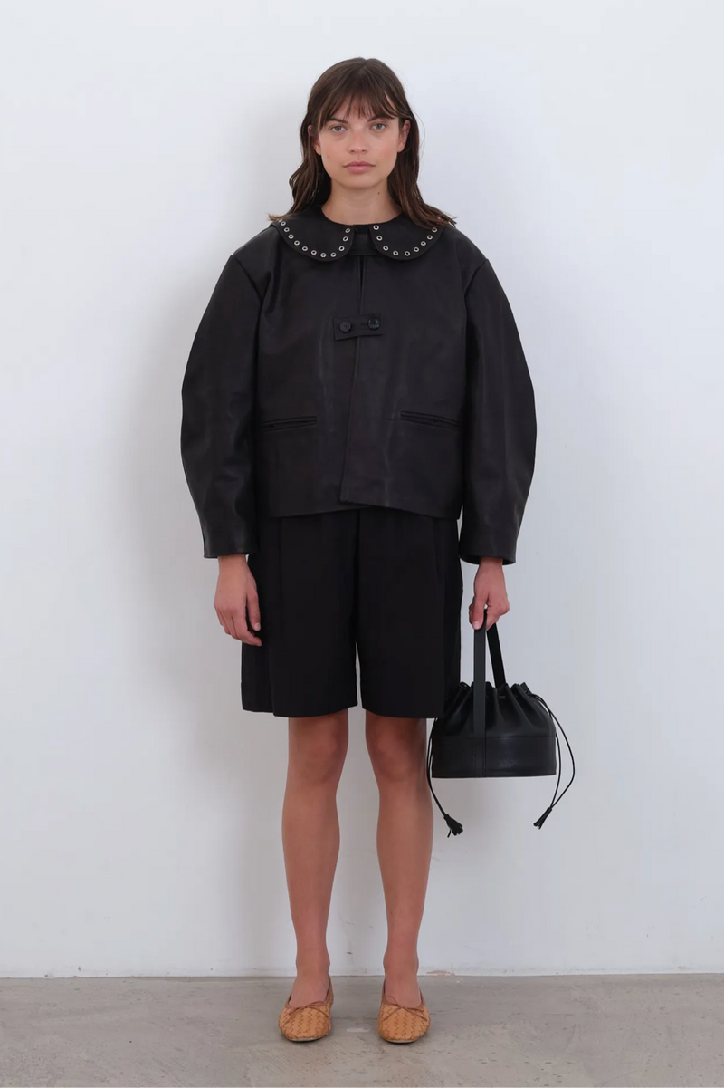 Leather Ellie Eyelet Jacket in Black
