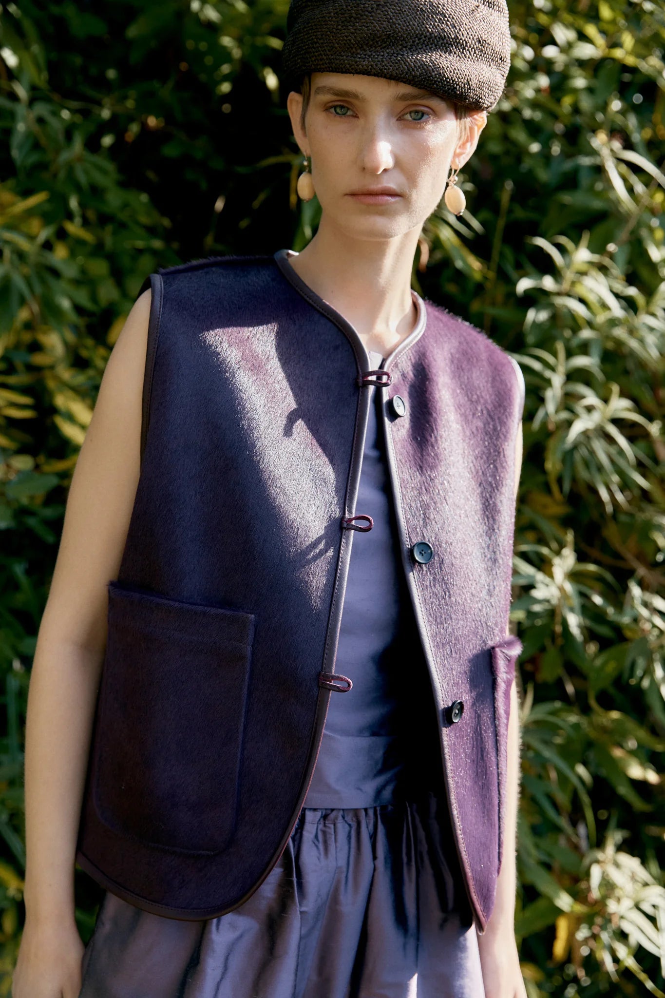 Hair on Hide Leather Ella Vest in Violet
