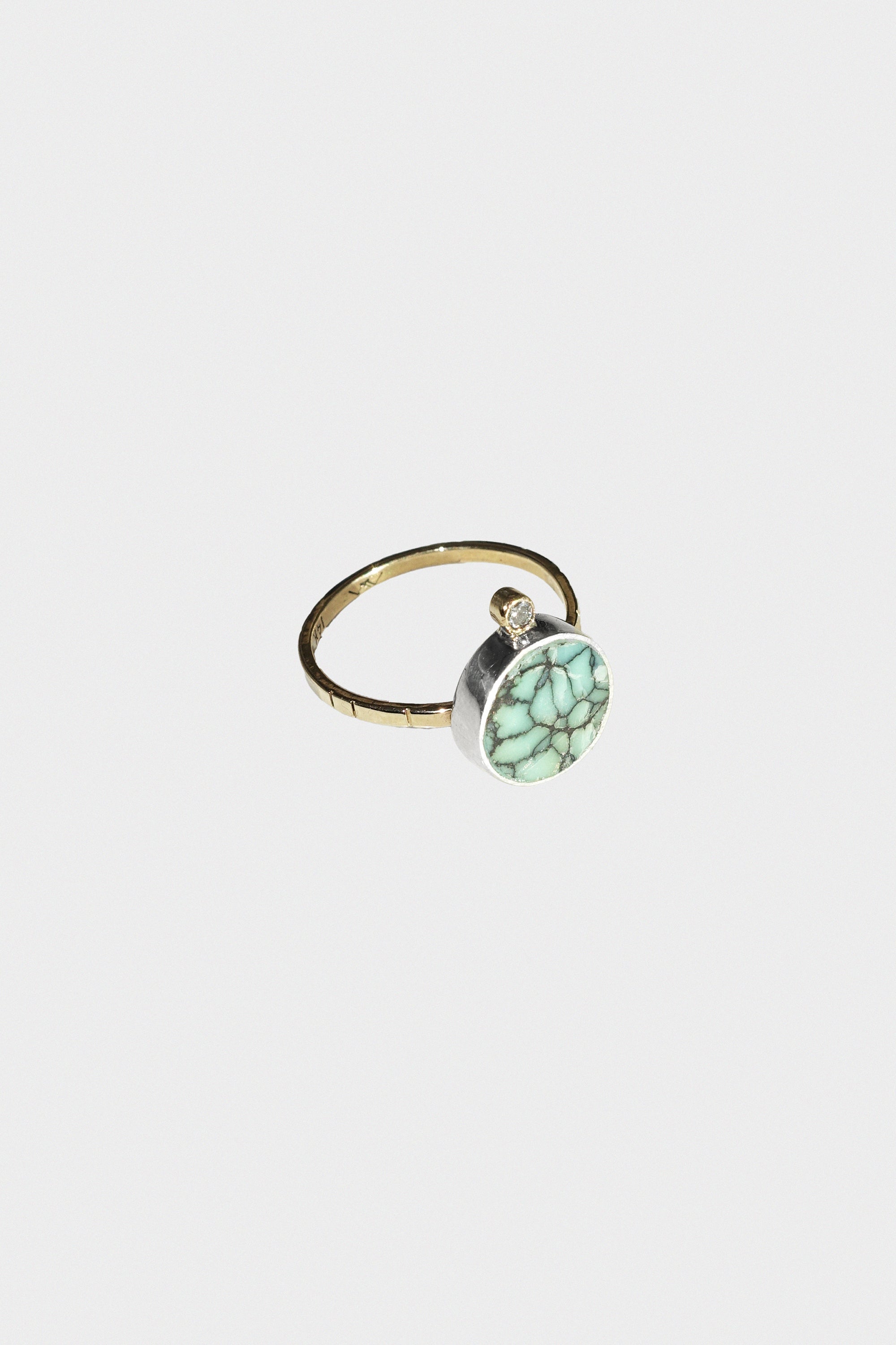 Geo Circle Ring in Angel Wing Turquoise & 14k Yellow Gold