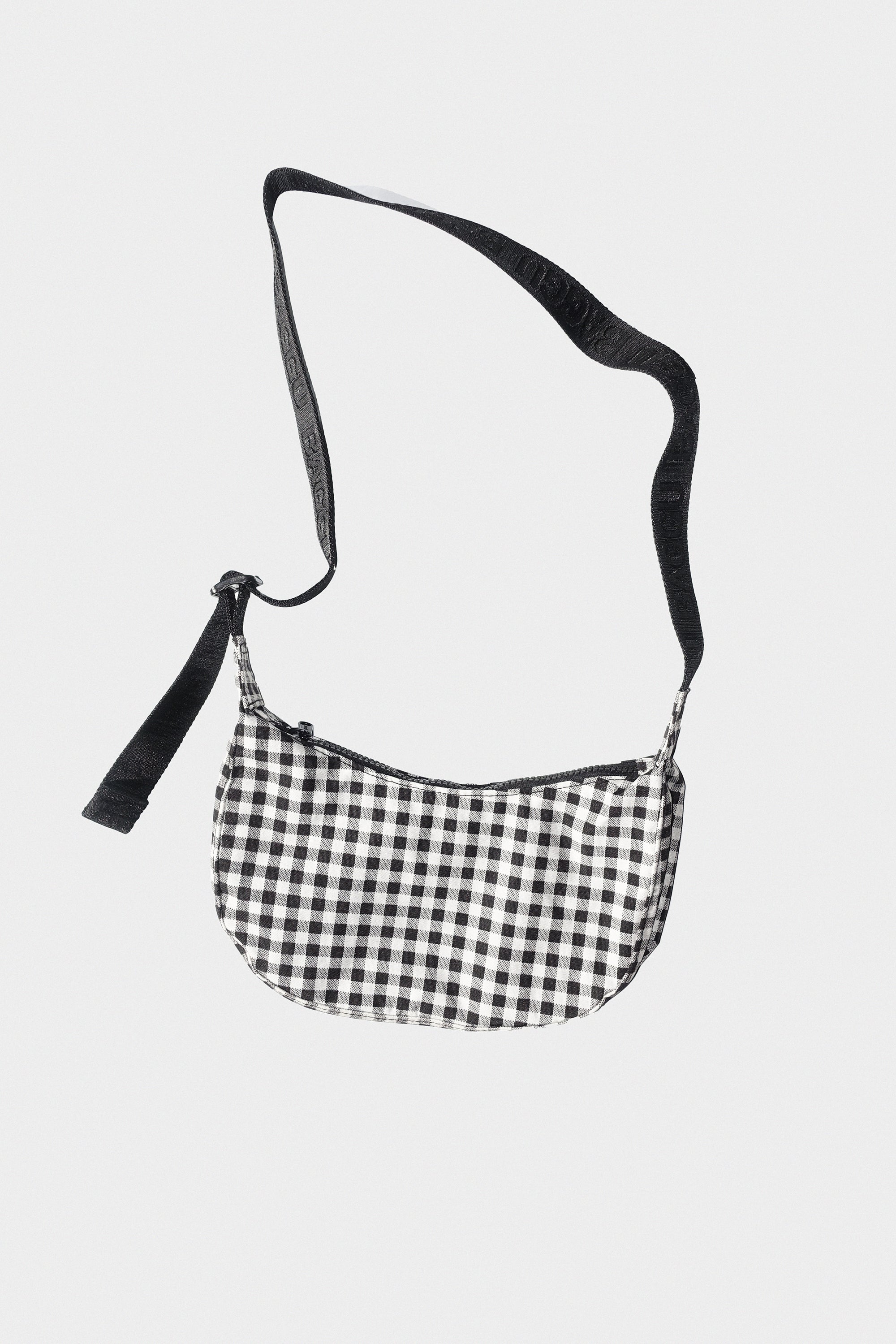 Small Nylon Crescent Bag in Black & White Gingham