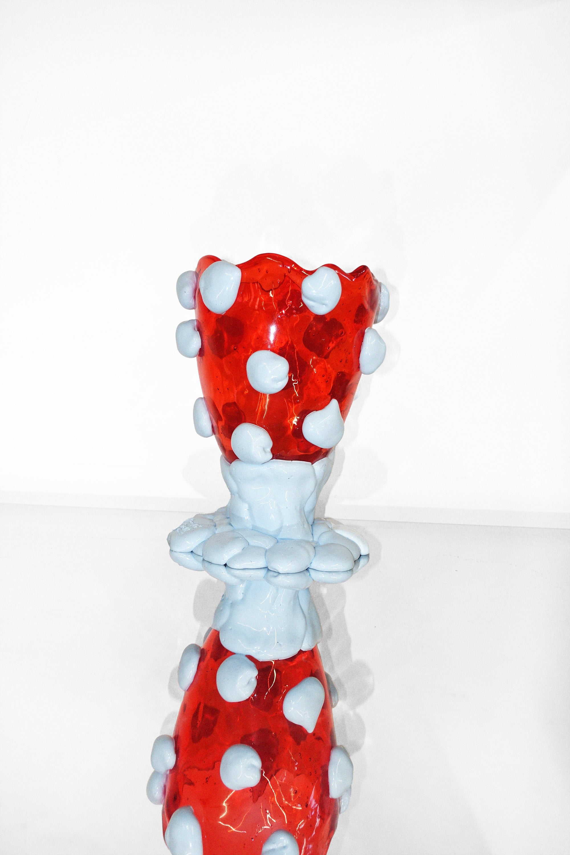 Nugget Vase in Clear Red & Matte Pastel Blue by Fish Design by Gaetano Pesce