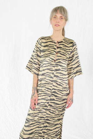 Dress in Pale Zebra Crinkled Satin