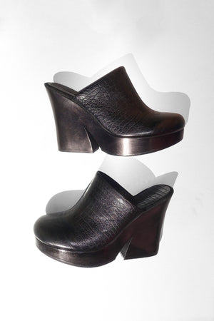 Toman Clog in Black Croc Print Leather by Rachel Comey