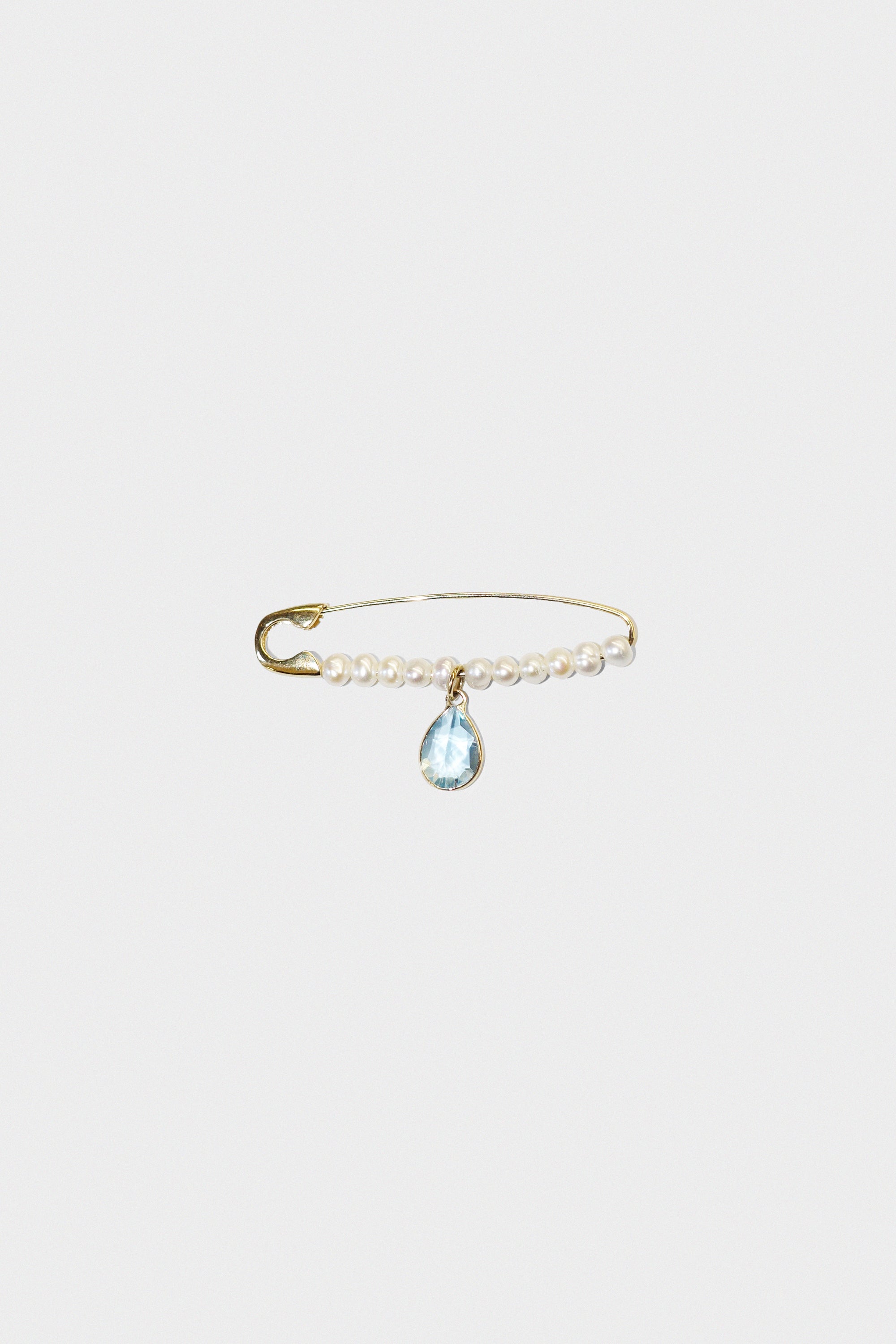 XL Pearl Gem Safety Pin in 14k Gold & Topaz