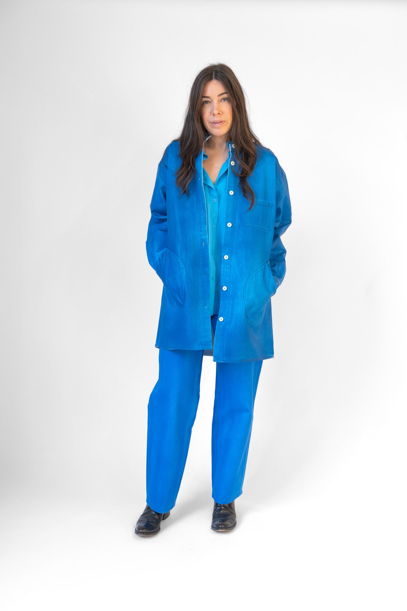 Band Collar Okuda Jacket in Electric Blue Lacquer