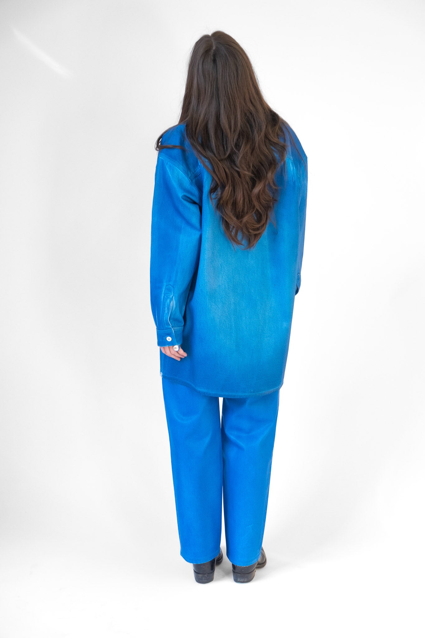 Band Collar Okuda Jacket in Electric Blue Lacquer