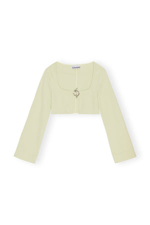 Cropped Blouse in Lily Green Stretch Suiting