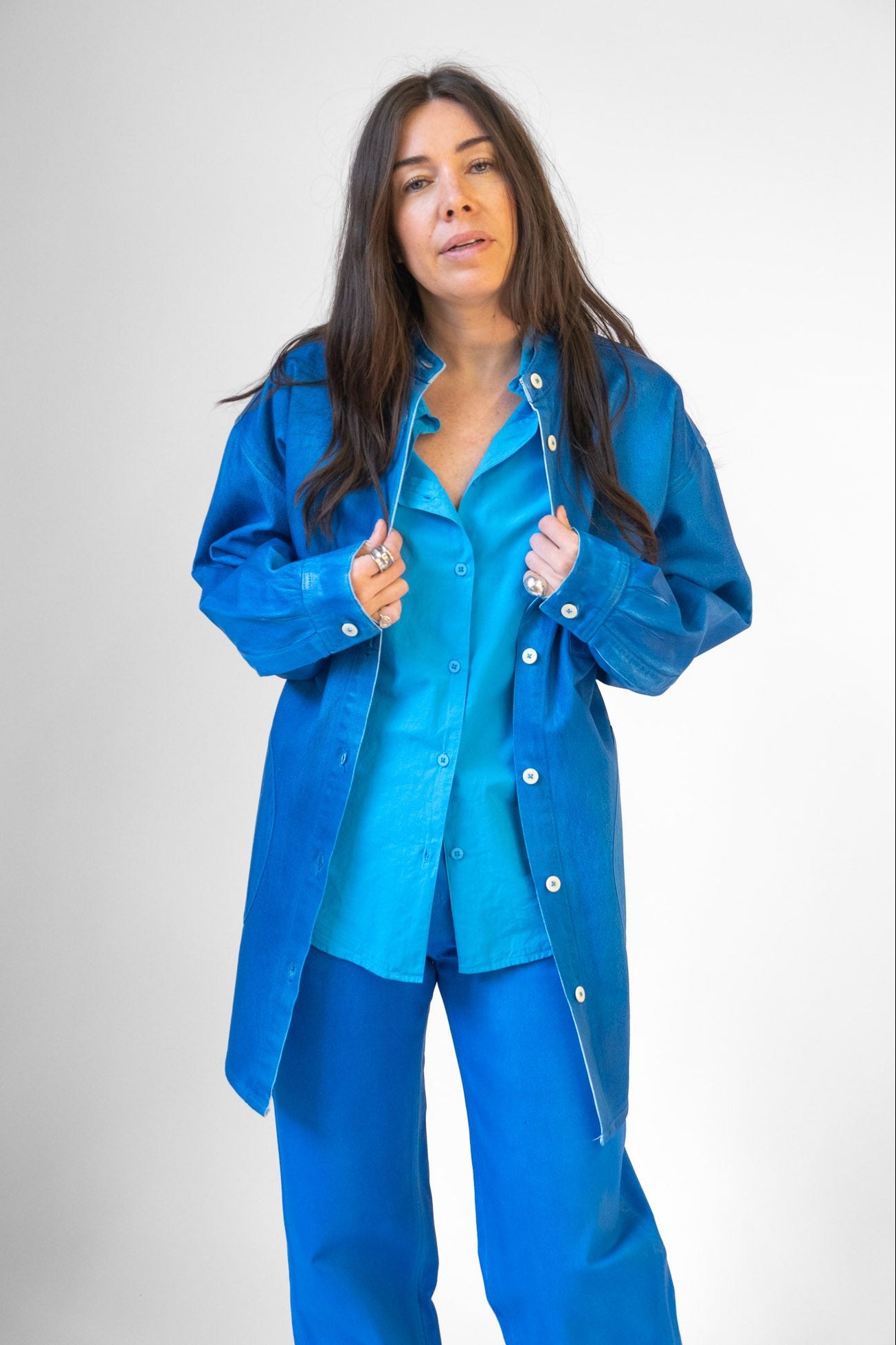 Band Collar Okuda Jacket in Electric Blue Lacquer