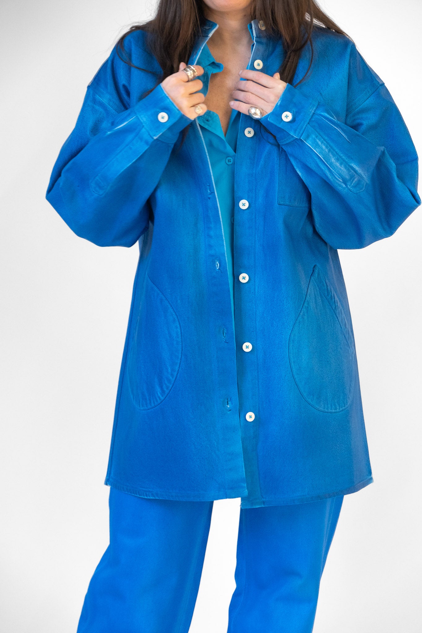 Band Collar Okuda Jacket in Electric Blue Lacquer