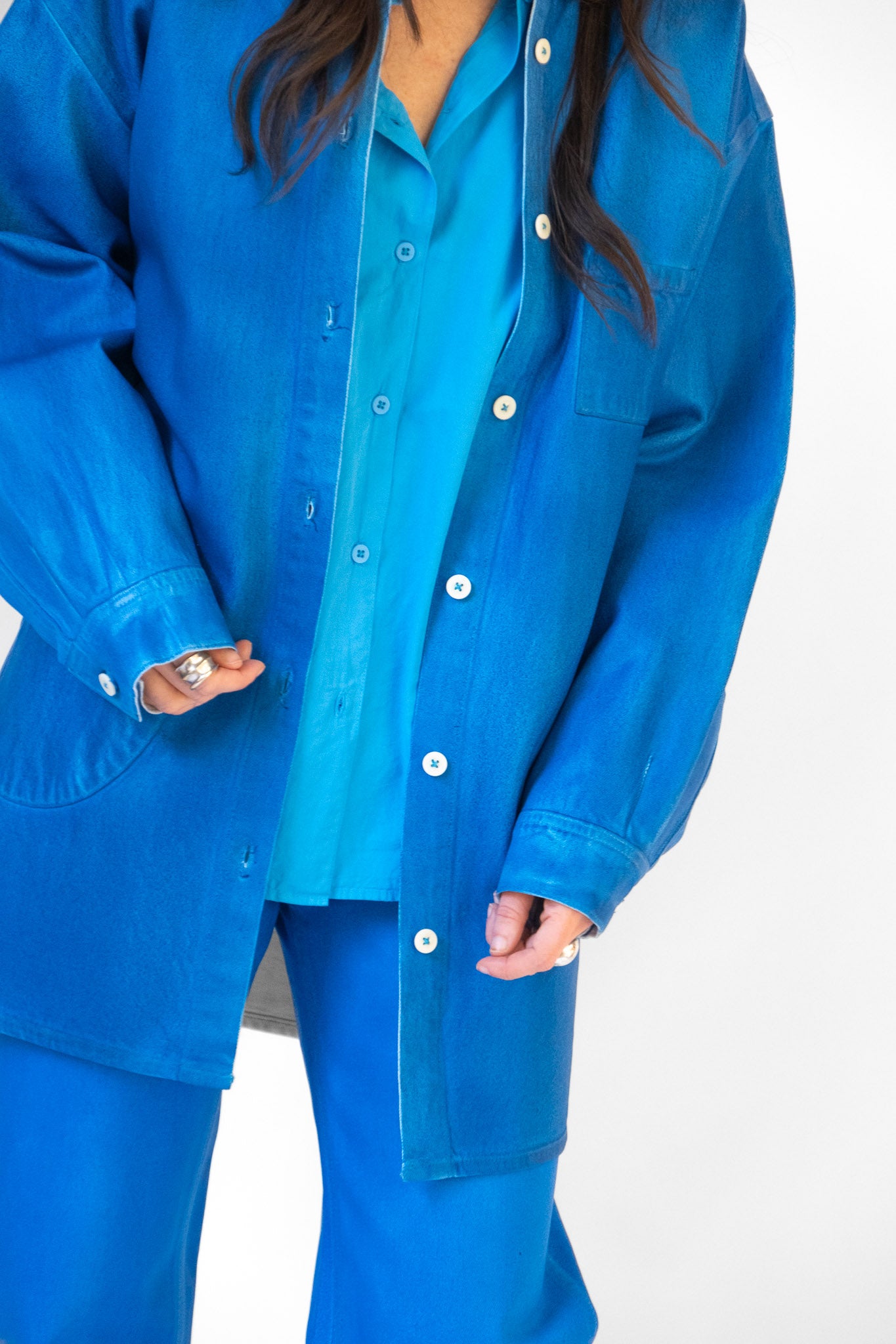 Band Collar Okuda Jacket in Electric Blue Lacquer