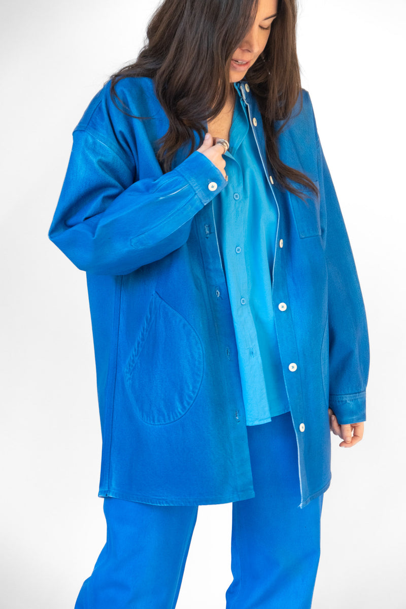 Band Collar Okuda Jacket in Electric Blue Lacquer