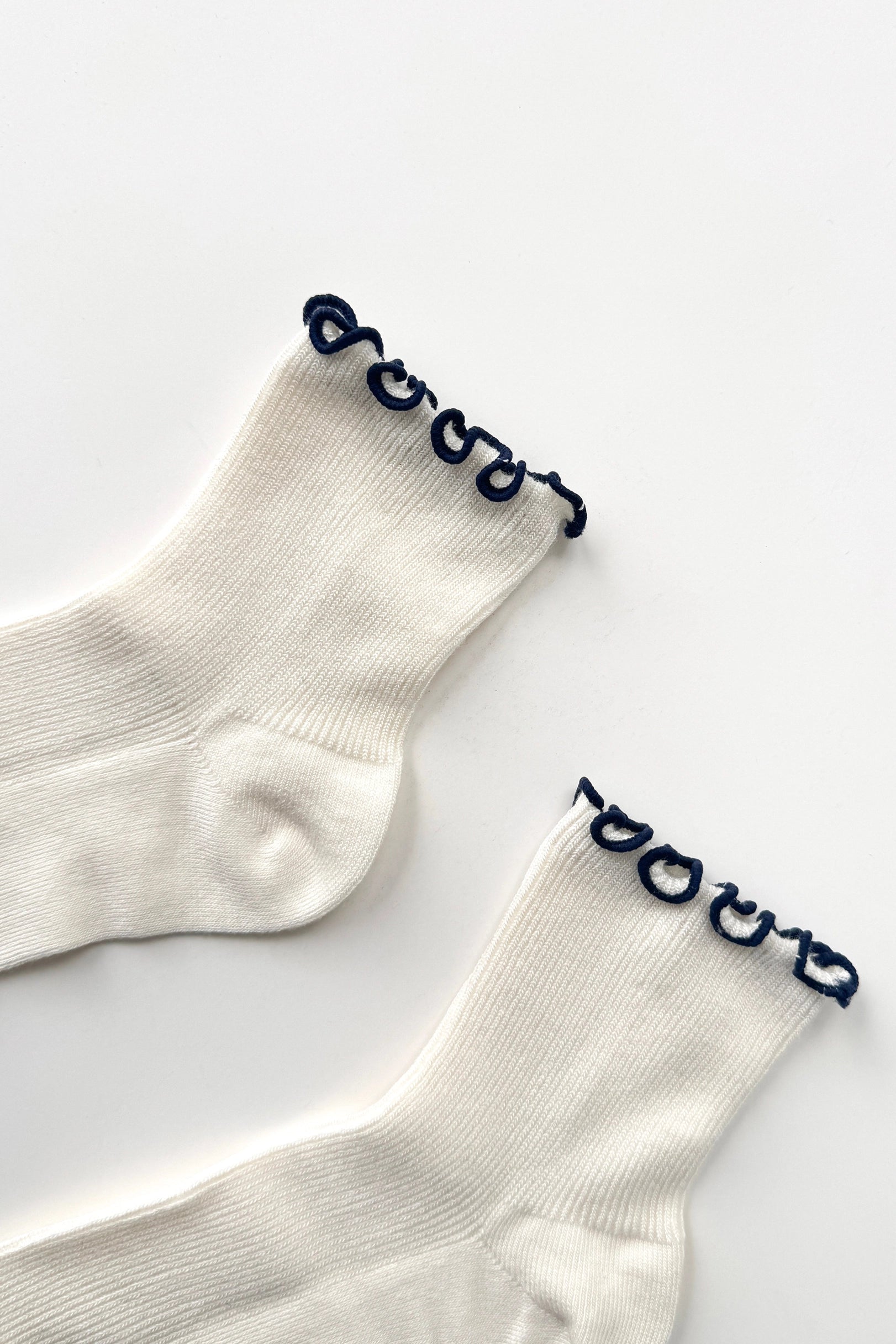 Petite Ruffled Hugger Socks in Soft White & Black