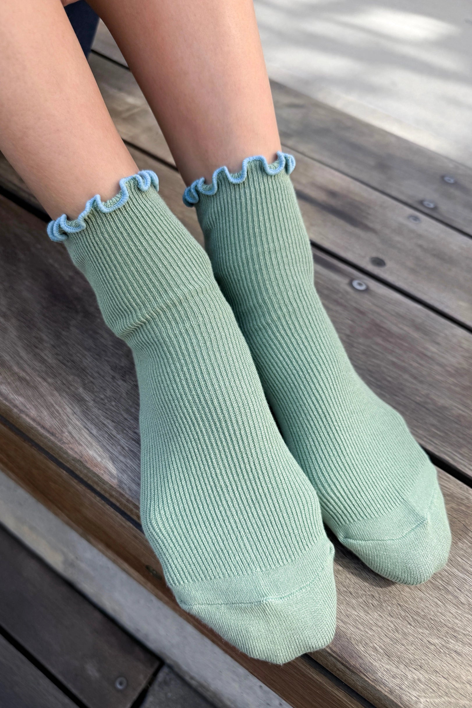 Petite Ruffled Modal Socks in Sea Glass & Powder Blue