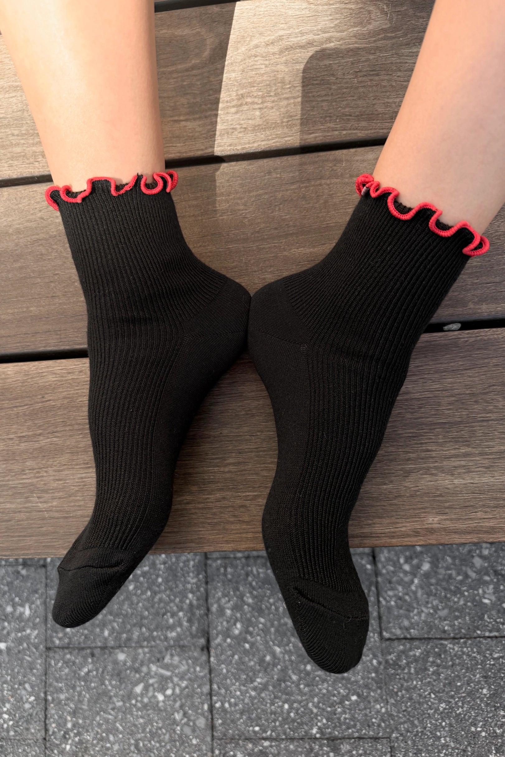Petite Ruffled Modal Socks in Black & Red